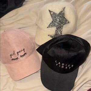 Trendy Chic Cap Trio with Embellishments